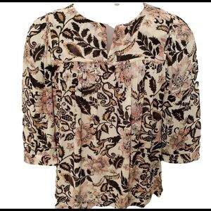 LOFT by Ann Taylor Brown & Rose Leaves Blouse SP